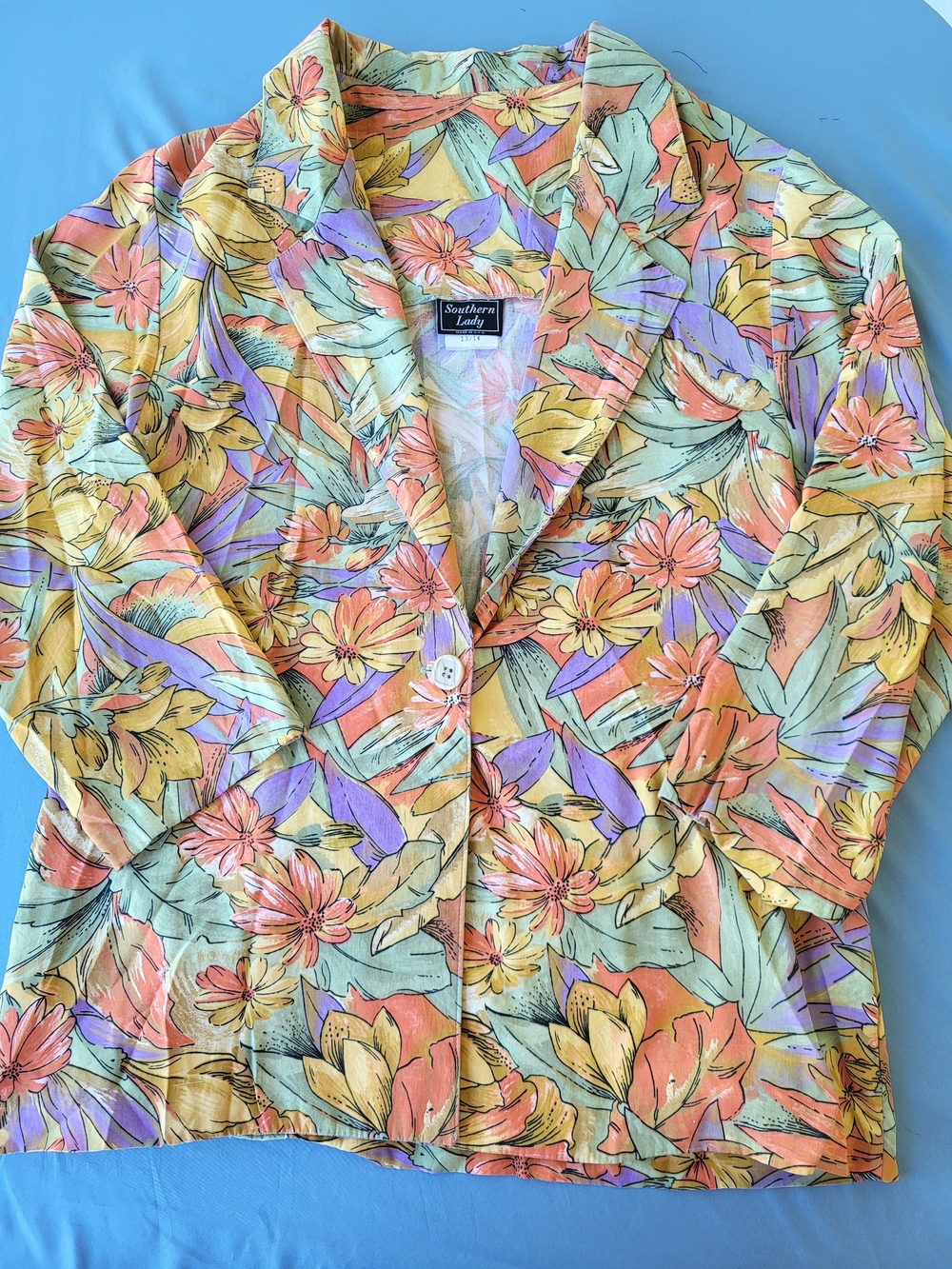 Vintage Southern Lady Pastel Floral Single Button Tropical Blazer